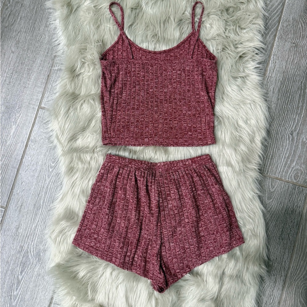 Cozy Ribbed Knit Pajama Set - Wine Pink - Picture 6 of 6